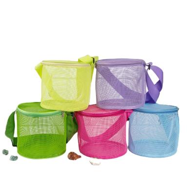 China Multifunctional Hot Sale Summer Round Mesh Seashell Bag Kids Beach Basket Candy Fruit Toys Storage Bag For Birthday Halloween Christmas Wedding for sale