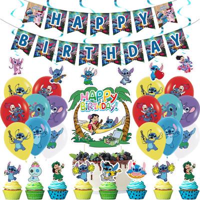 China Banner Tablecloth Balloon Boy Children's Paper Plate Party Supplies Lilo Stitch Birthday Decorations Disposable Tableware Set for sale