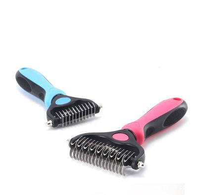 China Megan Pet Hair Removal Comb Double Stocked Blades Fur Dematting Trimmer Deshedding Brush Grooming Tool for sale