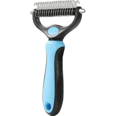 China Megan Pet Grooming Tool Double Stocked Sided Undercoat Rake Hair Remover Deshedding Tool Pet Grooming Brush for sale