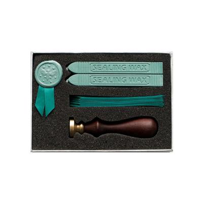 China Antique Green Wax Seal Wedding Kit with Gold Seal Kit Wax Seal Stick Wax Holder with Ribbon Gift Wrapping for sale