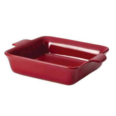 China Sustainable Square Red Color Stoneware Baking Pan Ceramic Baking Tray 9 Inch for sale