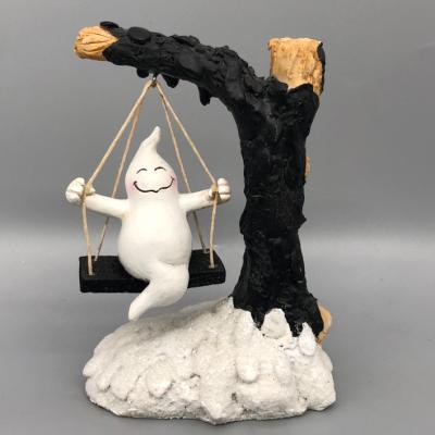 China Creepy Black Swing And Western Decorative Resin Crafts Cute Halloween Tree Polyresin Ghost for sale