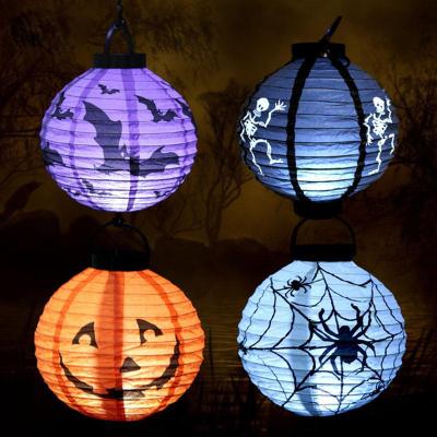 China Portable Paper+Plastic Halloween Pumpkin Lantern Battery Operated Collapsible Halloween Paper Lantern for sale