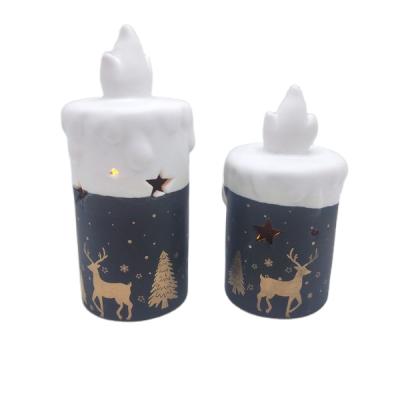 China Home Decoration Nordic Style Christmas Decoration Indoor Marine and White Ceramic Candle Lantern for sale