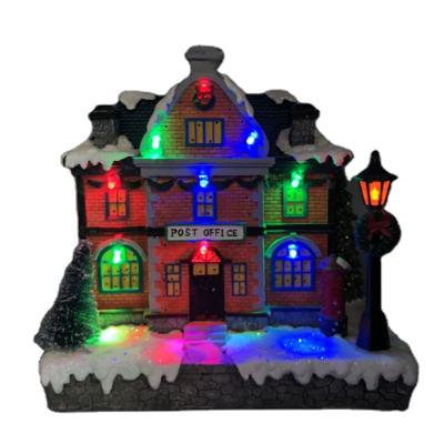 China China Custom Christmas Decoration Battery Operated Polyresin Colorful Lighted Post Office House for sale