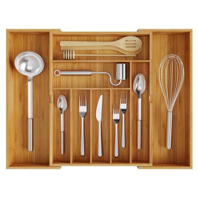 China Viable Custom Kitchen Adjustable Bamboo Cutlery Organizer for sale