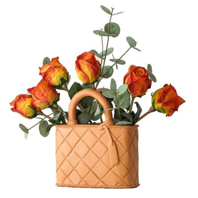 China Vintage Creative Designed Handbag Shape Ceramic Flower Vase For Home Decoration for sale