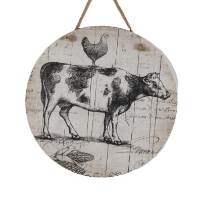 China Europe Craft Supplies Round Farmhouse Wooden Sign Animal Printing For Wall Door Decoration for sale