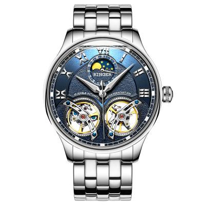 China Automatic date GM8019 made in PRC moon-phase tourbillon stainless steel movement automatic double mechanical watch for sale