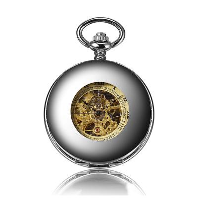 China Custom PM7037 Antique Your Own Half Case Empty Hunter Logo Fashion Watch Mechanical Silver Pocket Watches for sale