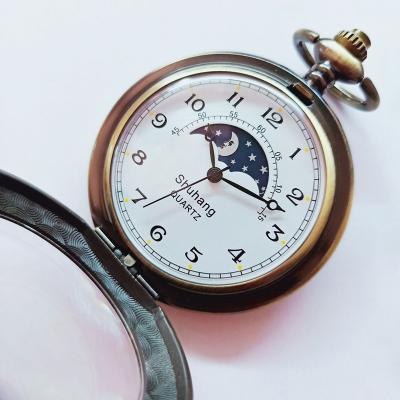 China New Year 2021 Modern High Quality Clear Face Unique Gift Moon Phase Function Quartz Pocket Watch for sale