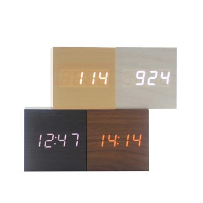 China Class TC701 Creative Square Voice Activated Led Alarm Wooden Electronic Table Clock for sale