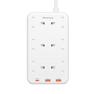 China Travel 6 Way UK PD 20W USB Extension Plug 3 Lead Fast Charging UK Power Strip for sale