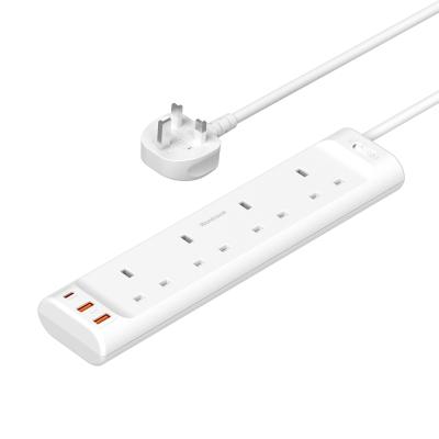 China UK Travel Extension Lead With USB , 4 Way Power Strip 3 USB Port Extension Charging Socket for sale