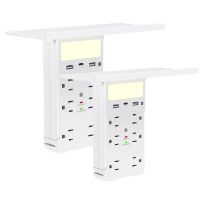 China Commercial Multi Type C2 USB Plug US Plug Night Light Surge Protector Socket 6 AC Outlet Holder Wall Socket for sale