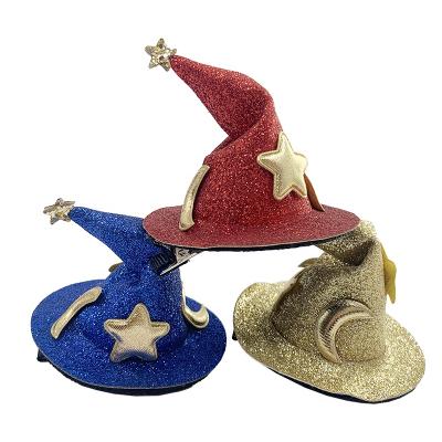 China Wholesale Funny Recyclable Halloween Decoration Kids Hair Accessories Halloween Magician Hat Hairpin for sale