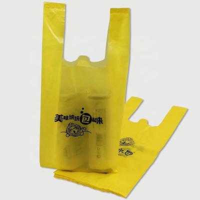 China Reusable Plastic Grocery Bags Moisture Proof White Yellow T-Shirt Bags Heavy Duty Market Bags High Quality for sale