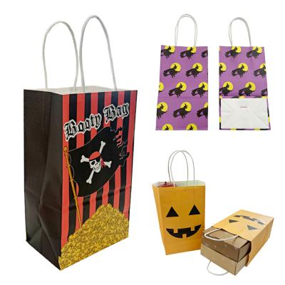 China RTS Whosale Recyclable Paper Gift Bag Halloween Pumpkin Gift Candy Paper Bags Packaging With Handle for sale