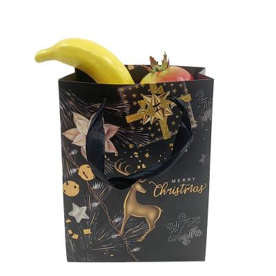 China Good Black Merry Christmas Recyclable Paper Bag In Stock Cartoon Gift Logo Printing White Card Carry Customization Packaging Bags for sale