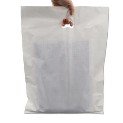 China Moisture Proof Plain White Die Cut Bag With Handle Plastic Shopping Bag For Clothing, Laundry, Goods for sale