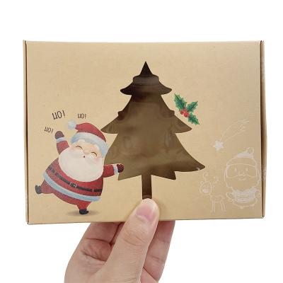 China Recyclable Christmas Kraft Cookie Boxes With Clear Window Holiday Christmas Candy Gift Bags Candy Treat Boxes Bakery Paper Boxes for sale