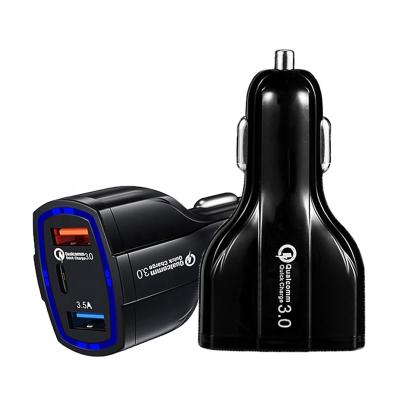 China Fast charging 2023 New type-C port fast charging fast charger 3 port Dual usb qc3.0 Fast car charger For Smartphone for sale