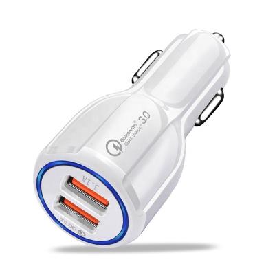 China Fast charging Car USB Quick Charge QC3.0 QC2.0 Mobile Phone Charger 2 Port USB Fast Car Charger for iPhone For Samsung Tablet for sale