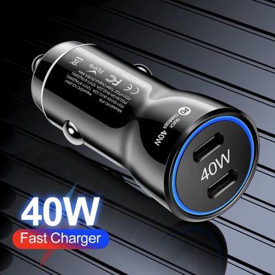 China 2 Type C PD Fast charging New Products Trending 40W 2 Ports PD Car Charger USB type C cell phone 12v Car Charger for iPhone15 14 13 12 11 Pro Max for sale