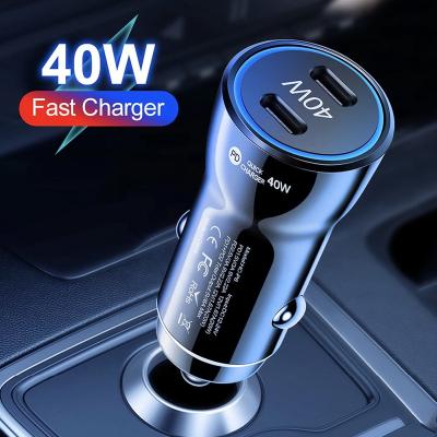 China 2 Type C PD Fast charging 40W PD3.0 Portable Electric Mini Dual Usb C car charger for iPhone Mobile Phone and Tablet 2 Ports Fast charging Car Charger for sale