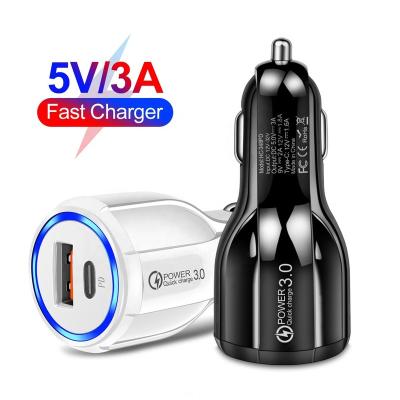 China USB + Type C PD Fast charging 2023 Hot 2 In 1 PD Type C 18W + Quick Charging 3.0 36W Fast USB Car Charger For Mobile Phones For Other Digital Devices for sale