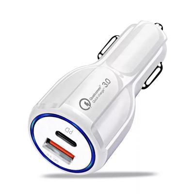 China USB + Type C PD Fast charging 2023 Wholesale QC3.0 PD Dual Port Type C Mobile Fast USB C Car Charger Fast Charging PD Car Mobile Charger for sale