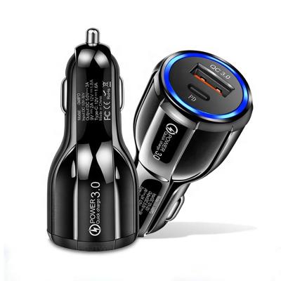 China USB + Type C PD Fast charging Dual Port PD Quick Charge Car-Charger Type C Fast Charging Usb C Car Charger QC3.0 Adaptor USB-C Cable Phone Charger for sale