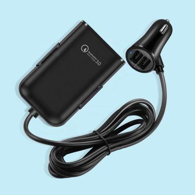 China Qc3.0 3.1A Fast charging 4 Ports with 6ft Extension Cord Cable for Back Seat Charge With Clip smart phone Quick Charge 3.0 Car Charger 3.1A for sale