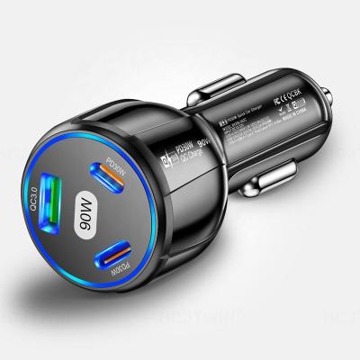 China Multi Device Charging Station High power 90W dual USB type c & 1 USB car charger fast charging For laptop for tablet For Mobile phone for sale