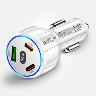 China Multi Device Charging Station 90W 3 Ports USB PD Quick Car Charger QC 3.0 Type C Fast Charging Car Adapter Cigarette Lighter Socket Splitter For iPhone for sale