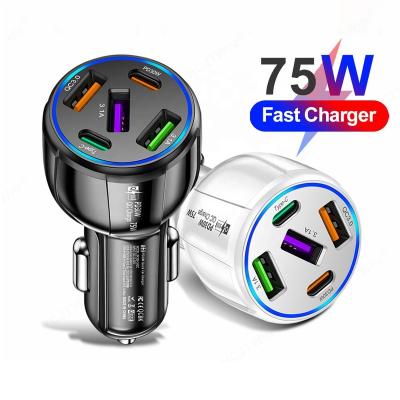 China Multi Device Charging Station 2023 New Arrival 5 in 1 quick Type c Adapter Charger 75W 3.1A 3 Ports USB Car Charger & 2 PD Type C Port for sale