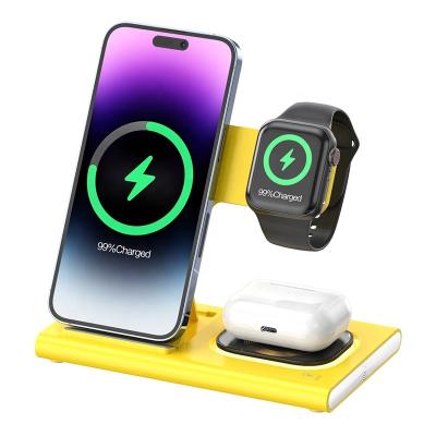 China All In One Wireless Fast charging Mobile Phones Holder 2023 Wholesale Wireless Charger 3 in 1 Qi Foldable Stand 15W Fast Wireless Charging for iPhone 12/13/14 for sale