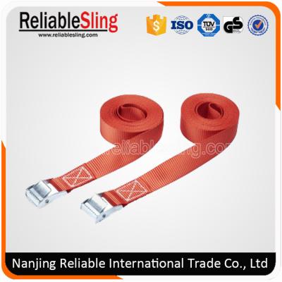 China High Resistance Ratchet Strap Webbing , Red Polyester Metal Cam Buckle Locking Strap for sale