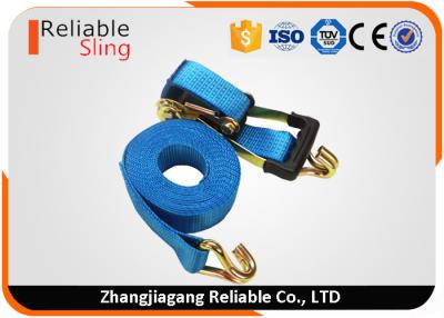 China 5 Ton Blue Polyester Webbing Strap Car Trailer Tie Down Straps with Molded Rubber Handle for sale