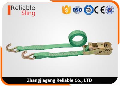 China WLL 2T Green Ratchet Straps with Hooks , Double J Hook Ratchet Straps for Cargo Security for sale