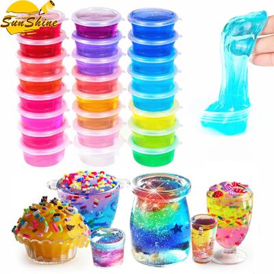 China Kids Relaxation DIY Crystal Clear Slime Kit For 12 Cups Colorful Foam Balls Fruit Slices Mixing Tools Shape Molds Straws Playdough for sale