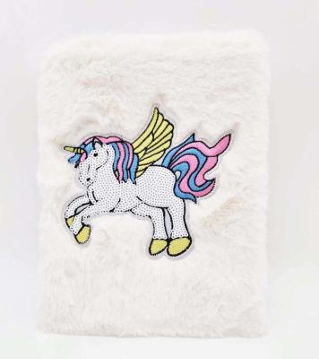 China Glitter Unicorn Easy Writing 2022 Kids Notebooks and Notepads Fashion Notebooks with Faux Fur Cover with Embroidery Pattern for Kids for sale