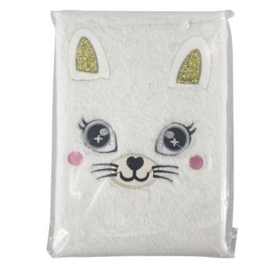 China Custom A5 Glitter Easy Enrollment Animal Notebooks & Notepads Cat Shaped Plush Notebook Fashion white fluffy slime journaling stationery for sale