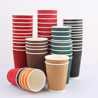 China Disposable 8oz 12oz 16oz China Largest Manufacturer Disposable Hot Coffee Paper Cups With Logo Double Wall Ripple Paper Coffee Cups for sale