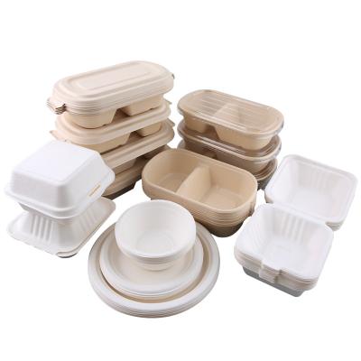 China Disposable Biodegradable Bagasse Bamboo Paper Pulp Bowl Salad Bowl With Lid for sale