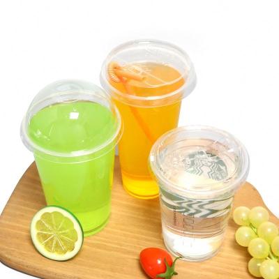 China 100% Hot Sale 9OZ PET Beverage Cup Price Biodegradable Plastic Raw Materials Plastic Cup Cold Drinks With Flat Lids for sale