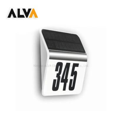 China Residential ALVA Solar Power House Number LED Wall Light with Number Stickers 3.7V 1800mA Lithium Battery, PC Body with CRI80 Solar Panel for sale