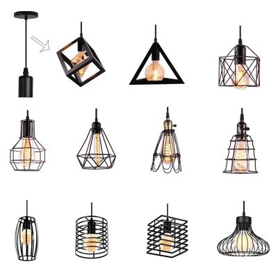 China Nordic Modern Simple Industrial Metal Iron Hanging Chandelier E27 Black Pendant Light for sale