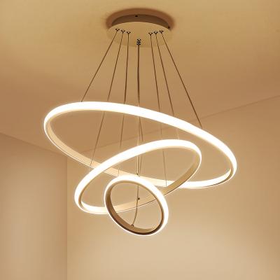 China Contemporary Simple Hanging Decorative Ring Ceiling Pendant Lights 40+60+80cm Modern Led Chandelier for sale